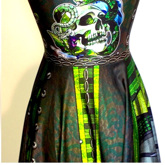 NWT LIVING DEAD HARRY POTTER GREEN SLYTHERIN SKATER DRESS LRG~BRAND NEW - Picture 5 of 6